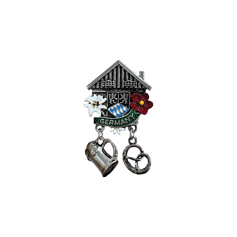 Oktoberfest German Chalet with Flowers Metal Hat Pin with "Germany" Banner
