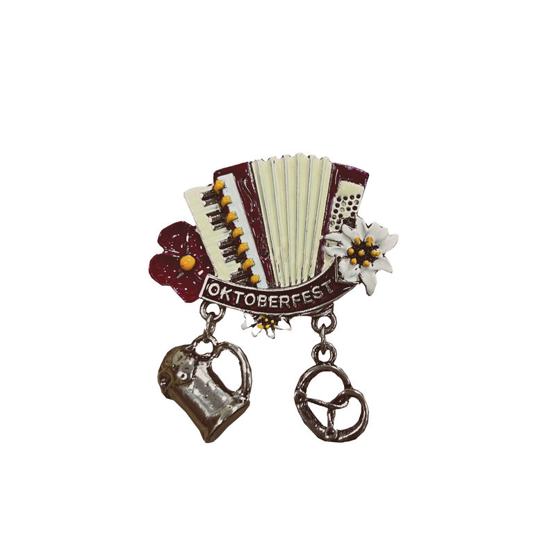 Oktoberfest German Accordian Metal Hat Pin with "Oktoberfest" Banner