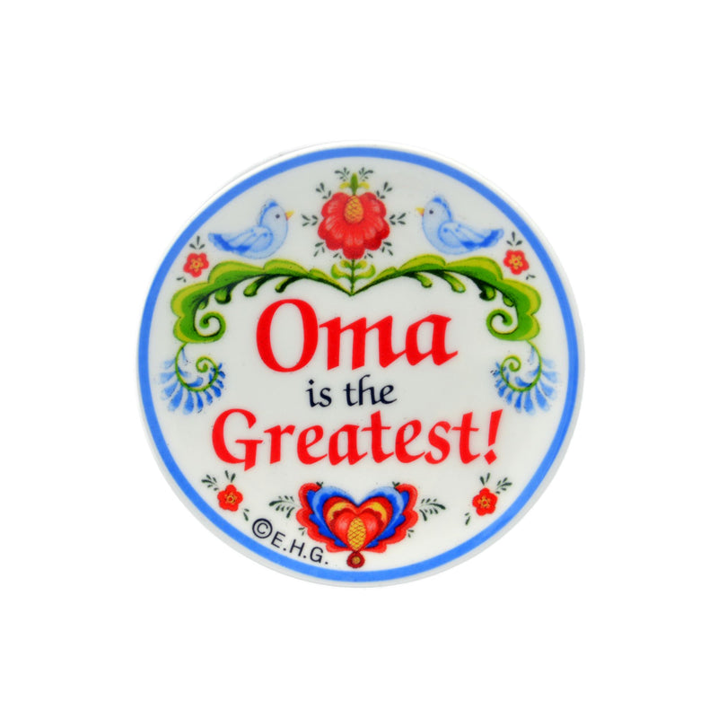 "Oma is the Greatest" Love Birds Magnet Plate German Gift