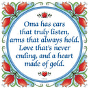 Oma Heart is Gold Embossed Colorful Ceramic Magnet Tile, German