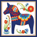 Blue Swedish Dala Horse Embossed Ceramic Magnet Tile, Scandinavian