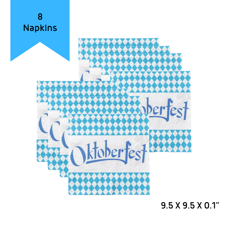 Oktoberfest Party Supplies 5.5" Paper Party Napkins 8 Pack with Bavarian Checkered Pattern