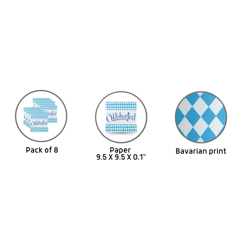 Oktoberfest Party Supplies 5.5" Paper Party Napkins 8 Pack with Bavarian Checkered Pattern