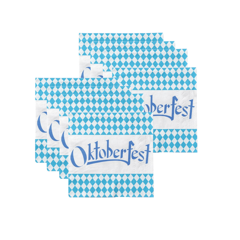 Oktoberfest Party Supplies 5.5" Paper Party Napkins 8 Pack with Bavarian Checkered Pattern