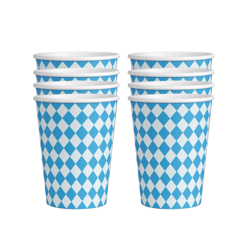 Oktoberfest Party Supplies 3.5" Paper Party Cups 8 Pack with Bavarian Checkered Pattern Decoration