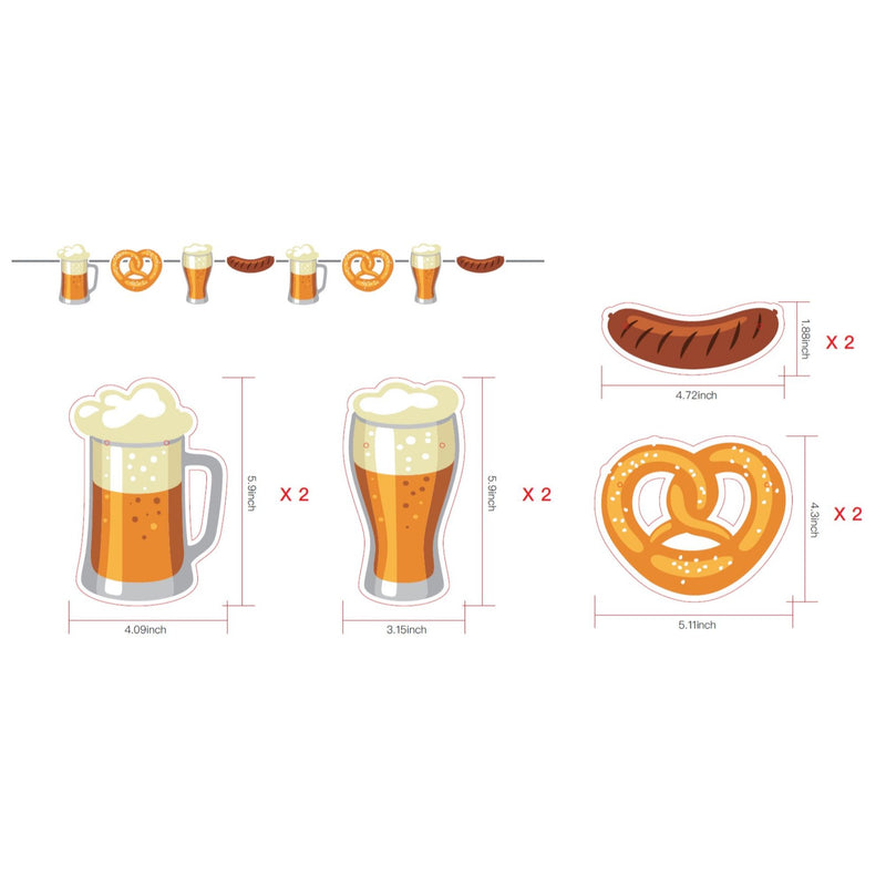 8 Flag Oktoberfest Party Supplies Party String Banner with Paper Beer Steins and Pretzels Decoration