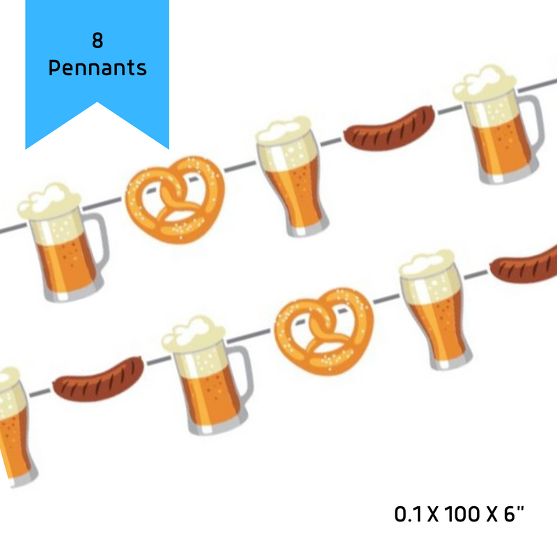 8 Flag Oktoberfest Party Supplies Party String Banner with Paper Beer Steins and Pretzels Decoration