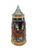 Germany Oktoberfest Draft Horses Scene Ceramic Beer Stein with Metal Lid| 1 Liter