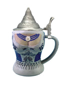 German Lady Blue Dirndl Ceramic Beer Stein Mug with Metal Lid | .55 Liter