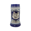 Ceramic Blue Shot Glass German Oktoberfest Horses Metal Medallion | 2 Ounces