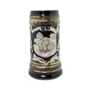 Ceramic Black Shot Glass German Oktoberfest Horses Metal Medallion | 2 Ounces