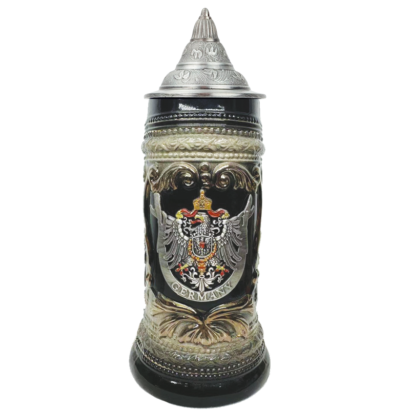 Deluxe Relief Eagle Medallion Lidded German Beer Stein | .6 Liter