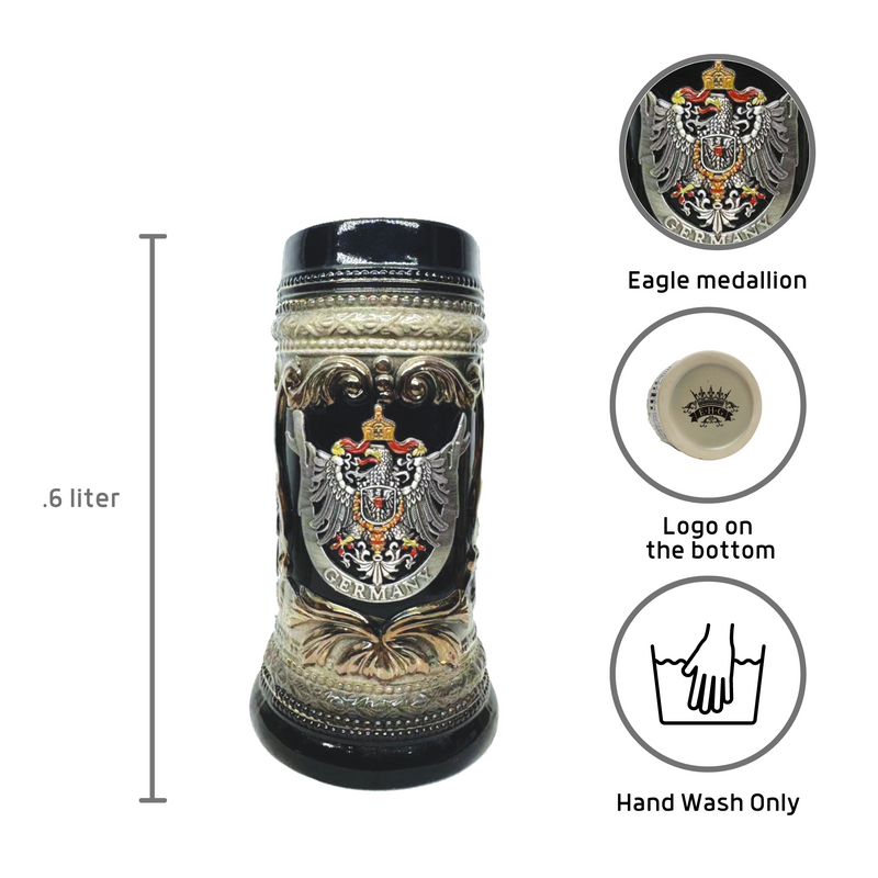 Deluxe Relief Eagle Medallion German Beer Stein | .6 Liter