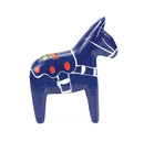 Swedish Themed Blue Wooden  Dala Horse Decorative Figurine 2.75 inches with Artwork Decal & Hand Painted Accents