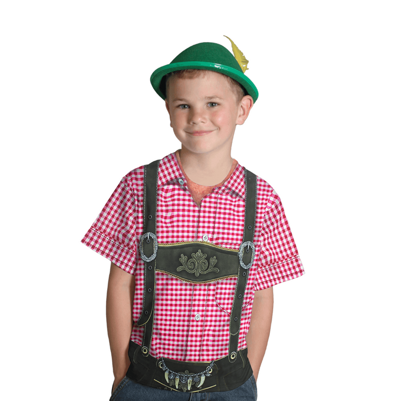 Oktoberfest Costume Youth Lederhosen Realistic Faux Shirt