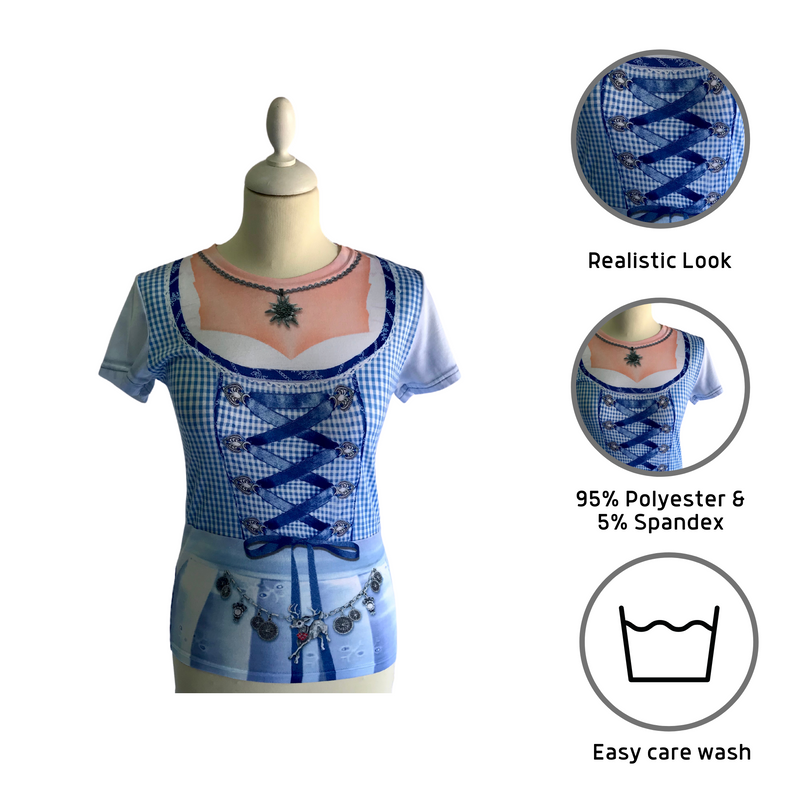 Oktoberfest Costume Dirndl Realistic Faux Blue Shirt