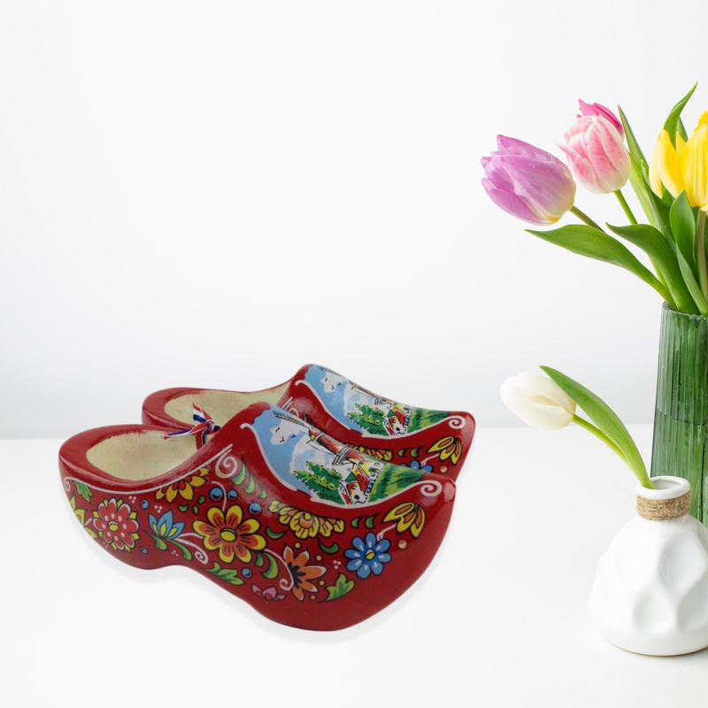 Decorative Dutch Shoe Clogs w/ Windmill Red Design-6.5"