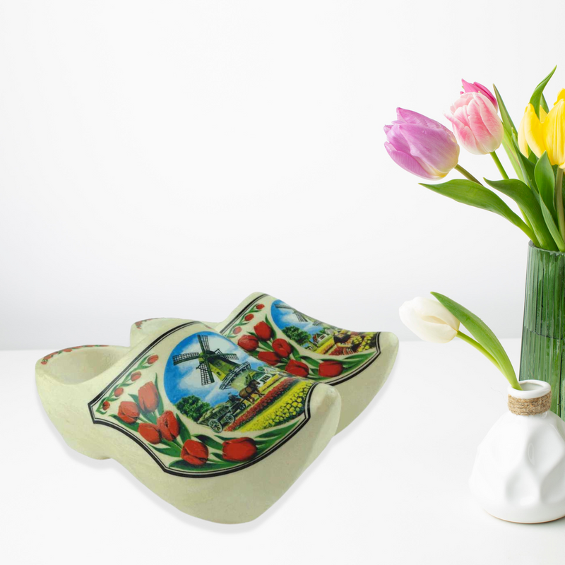 Decorative Dutch Shoe Clogs w/ Windmill and Tulips Design-6.5"