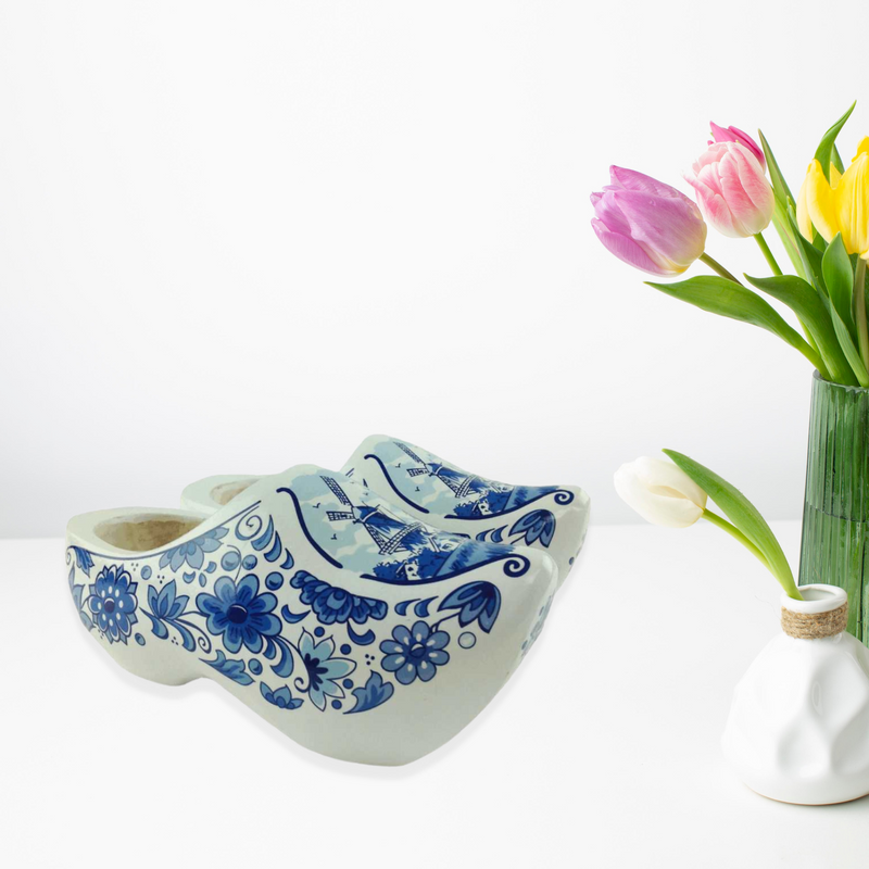 Decorative Dutch Shoe Clogs w/ Windmill Blue & White Design-7"