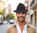 "German Hunter" Black Hat Fedora And Edelweiss & Feather