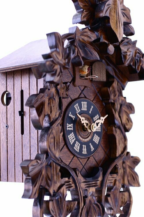 One Day Hand-carved Cuckoo Clock with Intricate Leaves & Vines