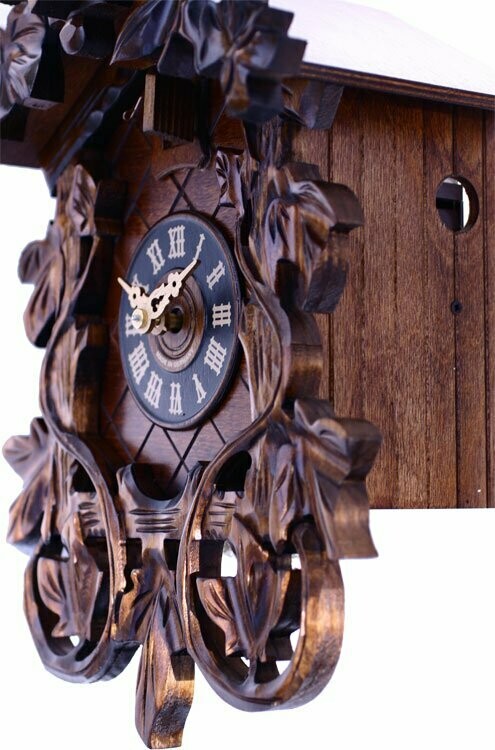 One Day Hand-carved Cuckoo Clock with Intricate Leaves & Vines