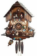 One Day Musical Cuckoo Clock with Men Sawing Wood, Waterwheel, and Dancers