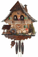 One Day Musical Cuckoo Clock Cottage - Fisherman Raises Pole and Moving Waterwheel