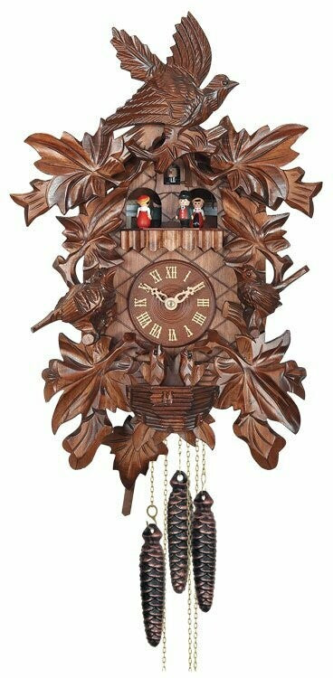One Day Musical Cuckoo Clock with Hand-carved Birds, Leaves, and Chicks in Nest