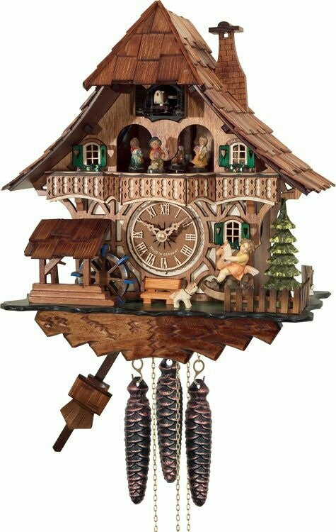 One Day Musical Black Forest Cuckoo Clock with Dancers, Waterwheel, and Girl on Rocking Horse