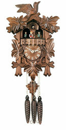 One Day Musical Cuckoo Clock with Dancers, Five Hand-carved Maple Leaves, and One Bird