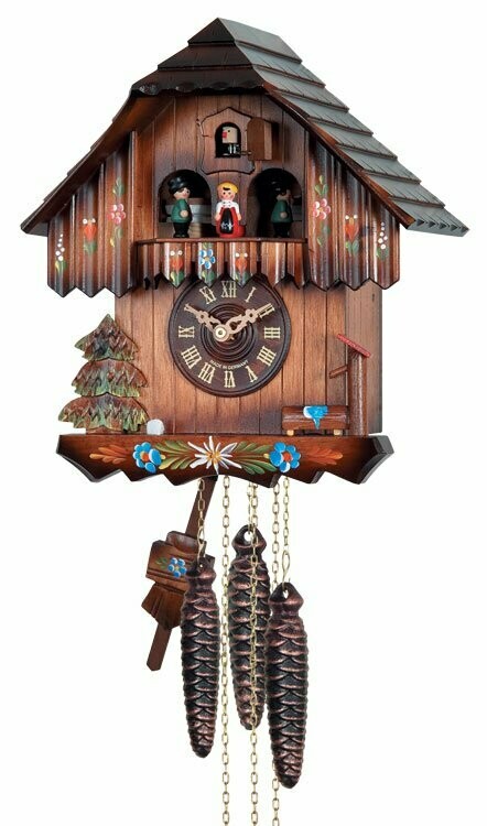 One Day Musical Cuckoo Clock with Hand-painted Flowers and Moving Dancers