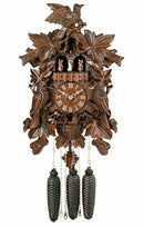 Eight Day Musical Cuckoo Clock with Hand-carved Birds, Leaves, and Chicks in Nest