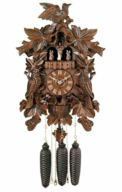 Eight Day Musical Cuckoo Clock with Hand-carved Birds, Leaves, and Chicks in Nest