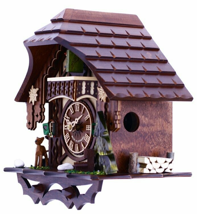Musical Cuckoo Clock Cottage with Deer, Water Pump, and Tree