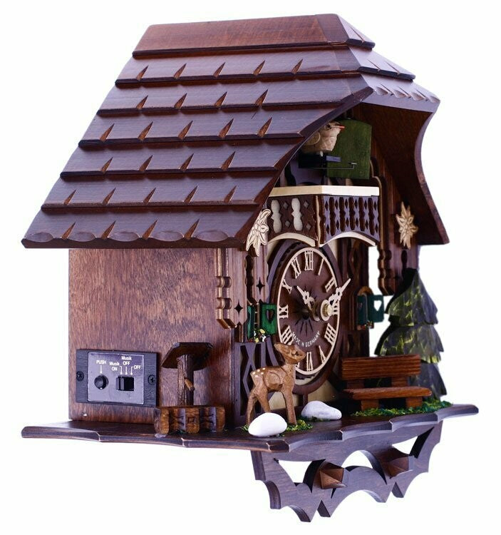 Musical Cuckoo Clock Cottage with Deer, Water Pump, and Tree