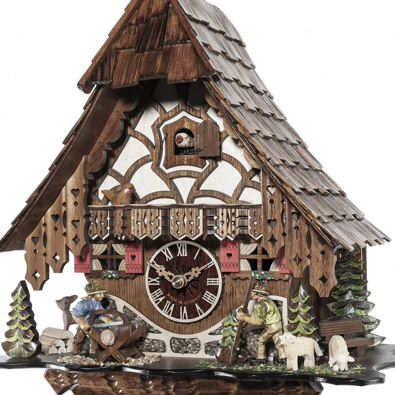 Eight Day Cuckoo Clock Moving Man Saws Wood and Volksmarcher