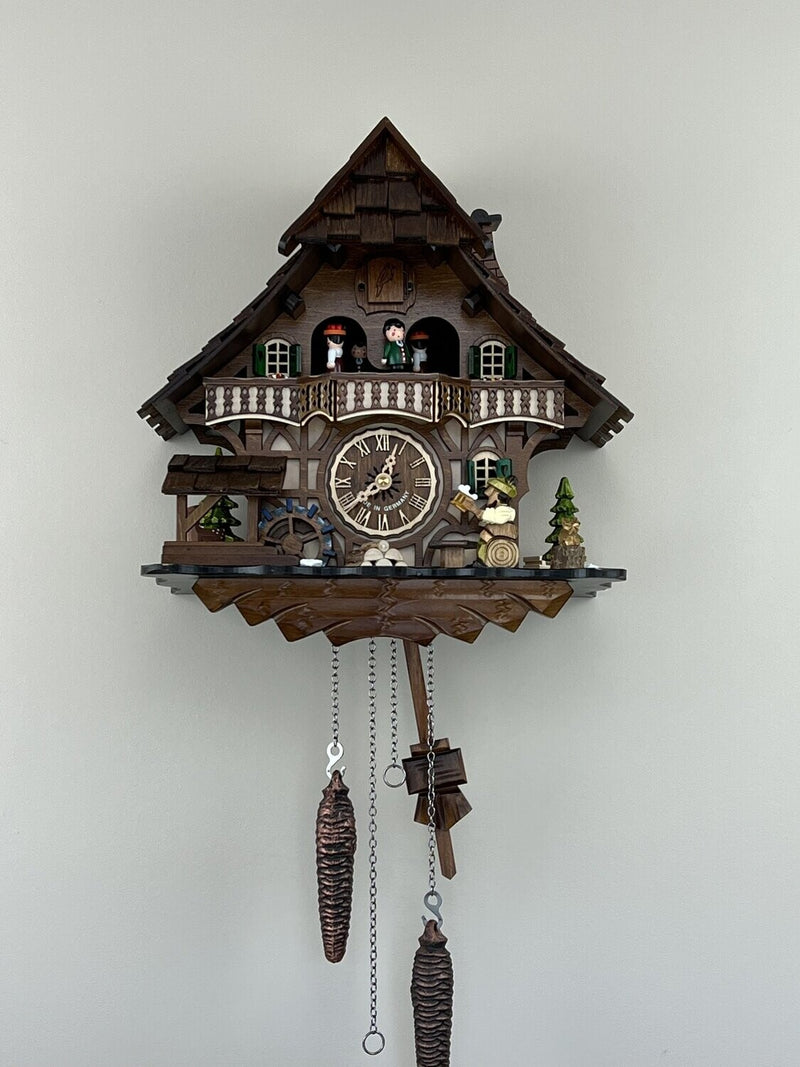 Musical Black Forest Cuckoo Clock with Dancers, Waterwheel, and Beer Drinker