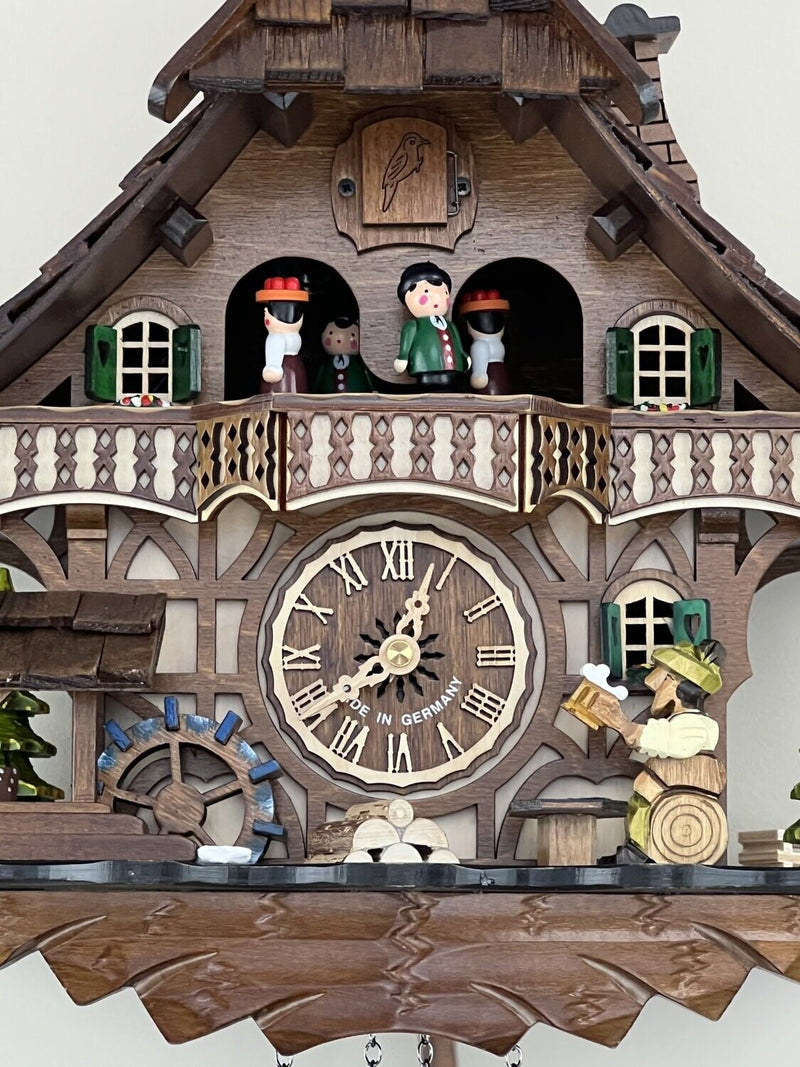 Musical Black Forest Cuckoo Clock with Dancers, Waterwheel, and Beer Drinker