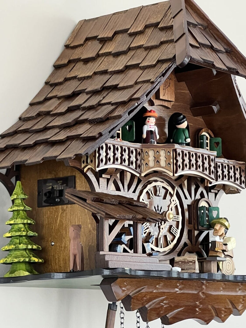 Musical Black Forest Cuckoo Clock with Dancers, Waterwheel, and Beer Drinker