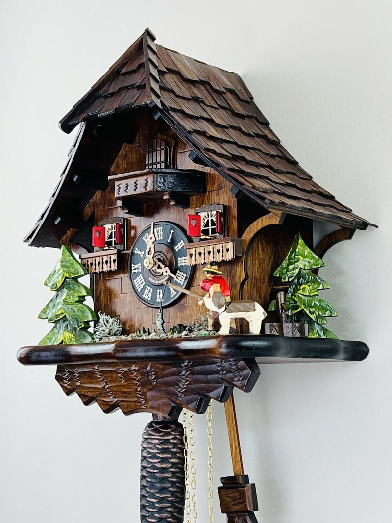 Eight Day Cuckoo Clock Cottage - Fisherman Raises Fishing Pole