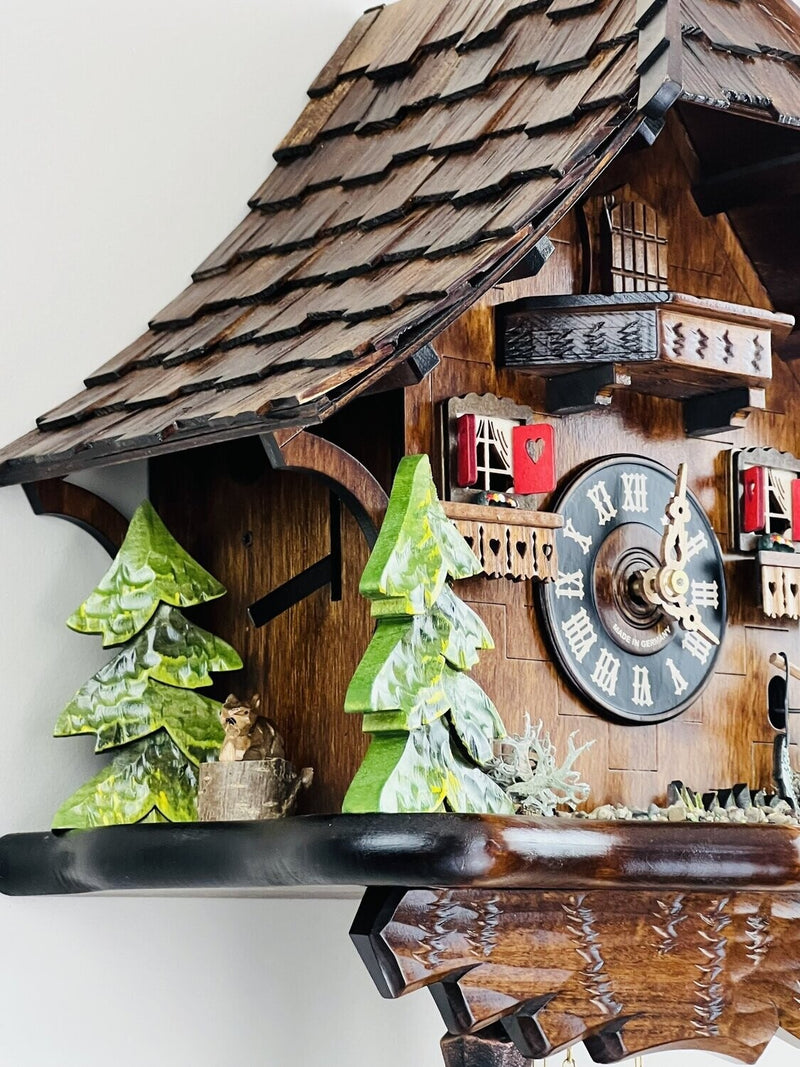 Eight Day Cuckoo Clock Cottage - Fisherman Raises Fishing Pole