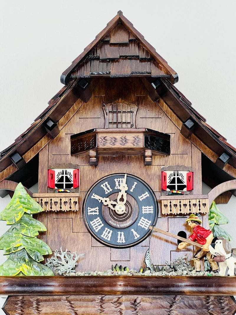 Eight Day Cuckoo Clock Cottage - Fisherman Raises Fishing Pole