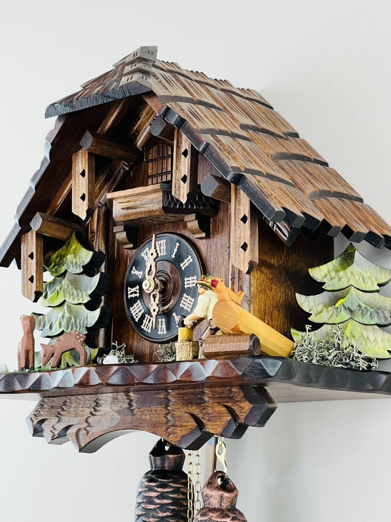 Eight Day Cuckoo Clock Cottage - Man Chopping Wood