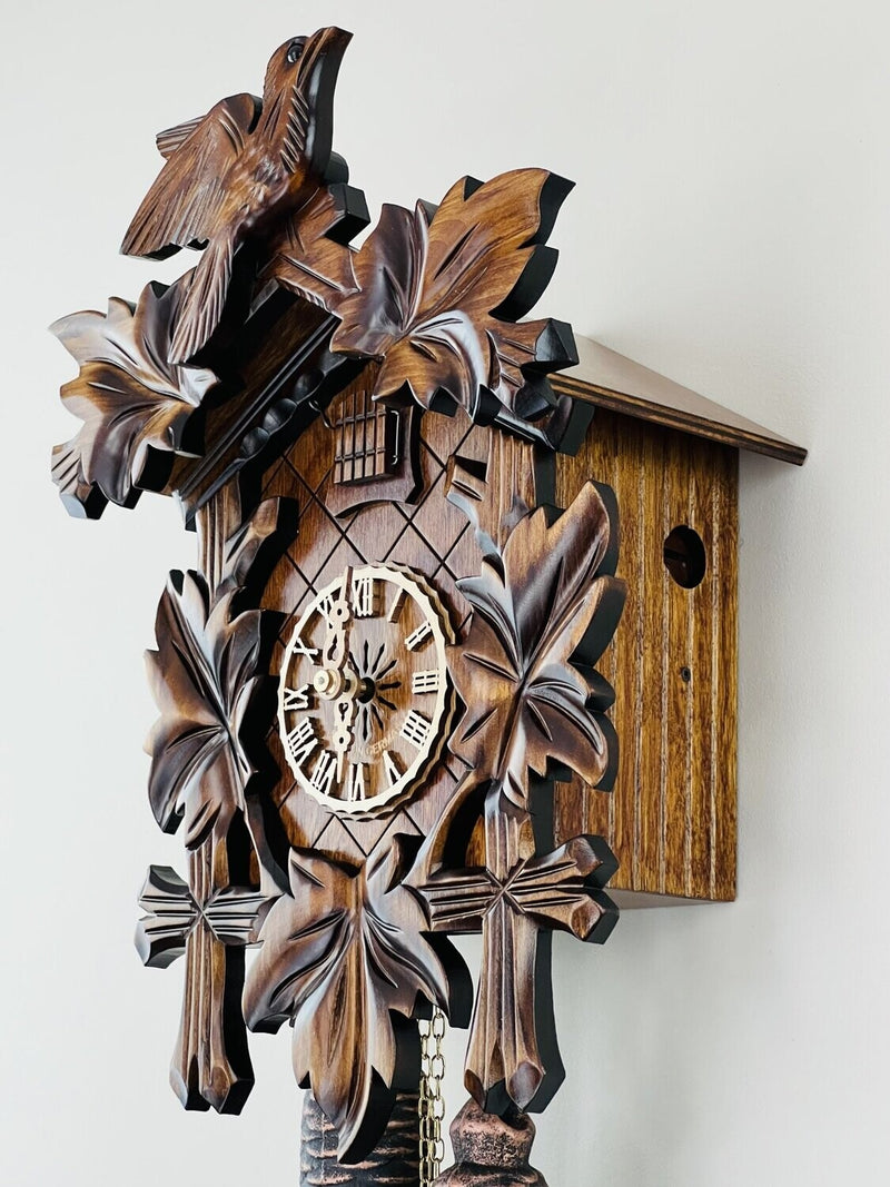 Eight Day Cuckoo Clock with Five Hand-carved Maple Leaves and One Bird