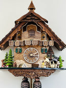 Eight Day Cuckoo Clock  - Cottage, Turret, Man Chopping Wood