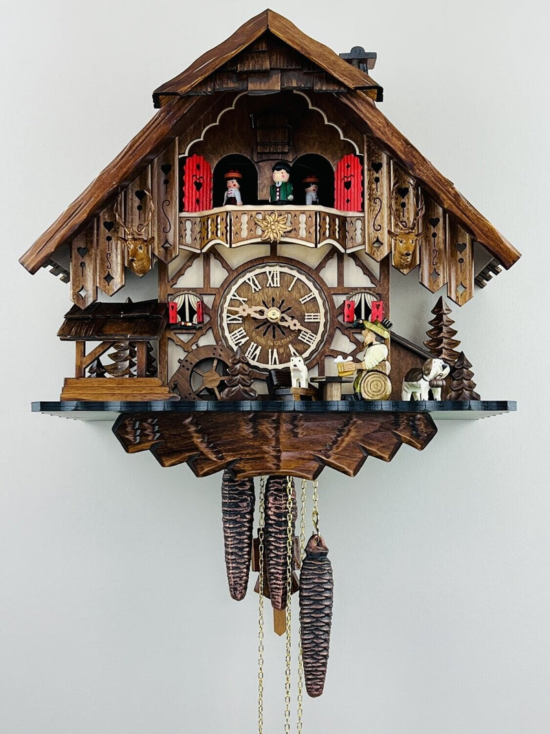 Musical Black Forest Cuckoo Clock With Dancers, Waterwheel, And Beer Drinker - 14 Inches Tall - GermanGiftOutlet.com
 - 52