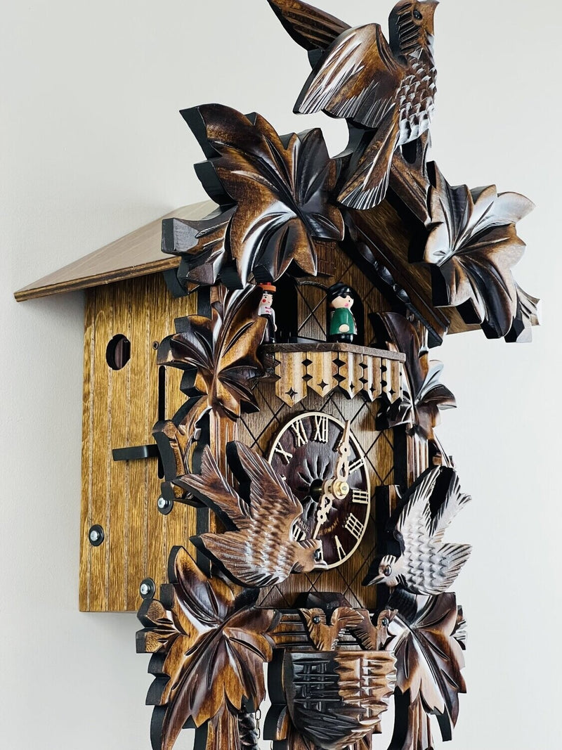 One Day Hand-carved Musical Cuckoo Clock with Dancers and Animated Birds