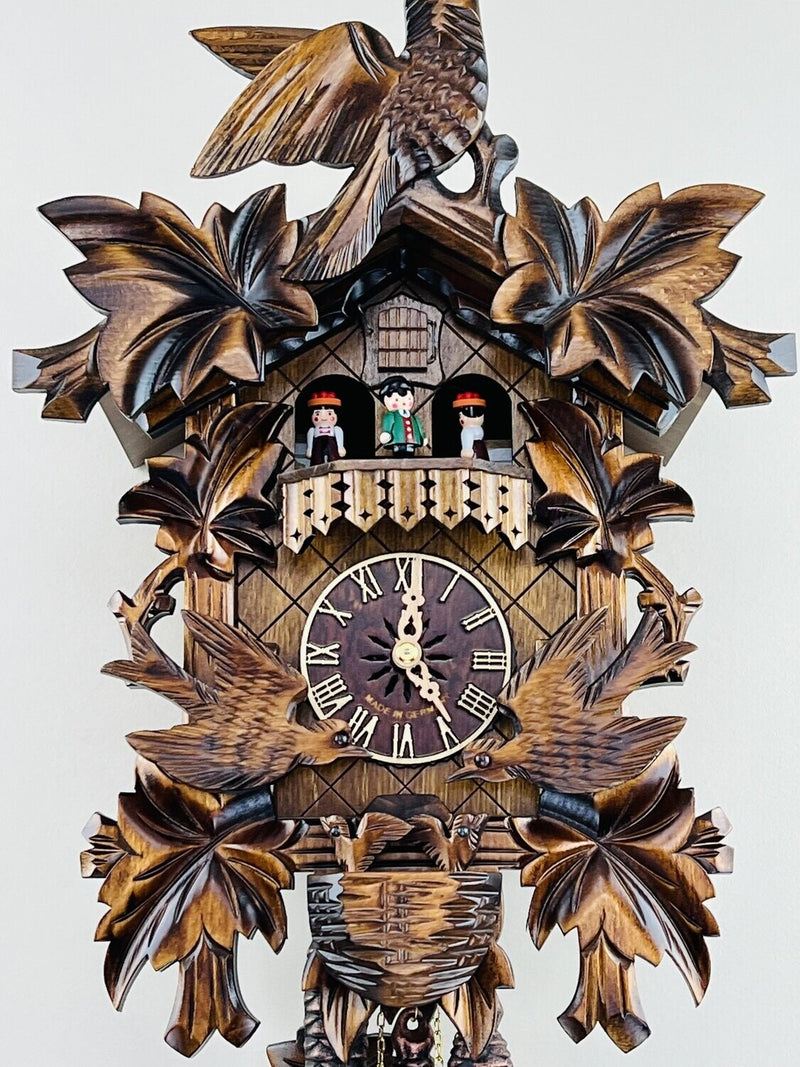 One Day Hand-carved Musical Cuckoo Clock with Dancers and Animated Birds