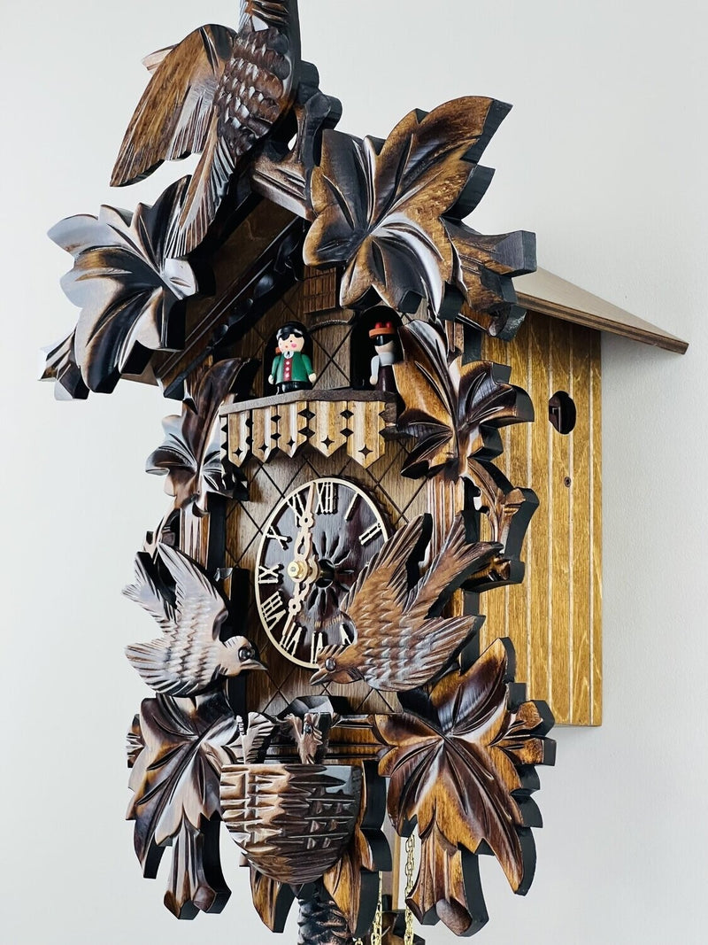 One Day Hand-carved Musical Cuckoo Clock with Dancers and Animated Birds